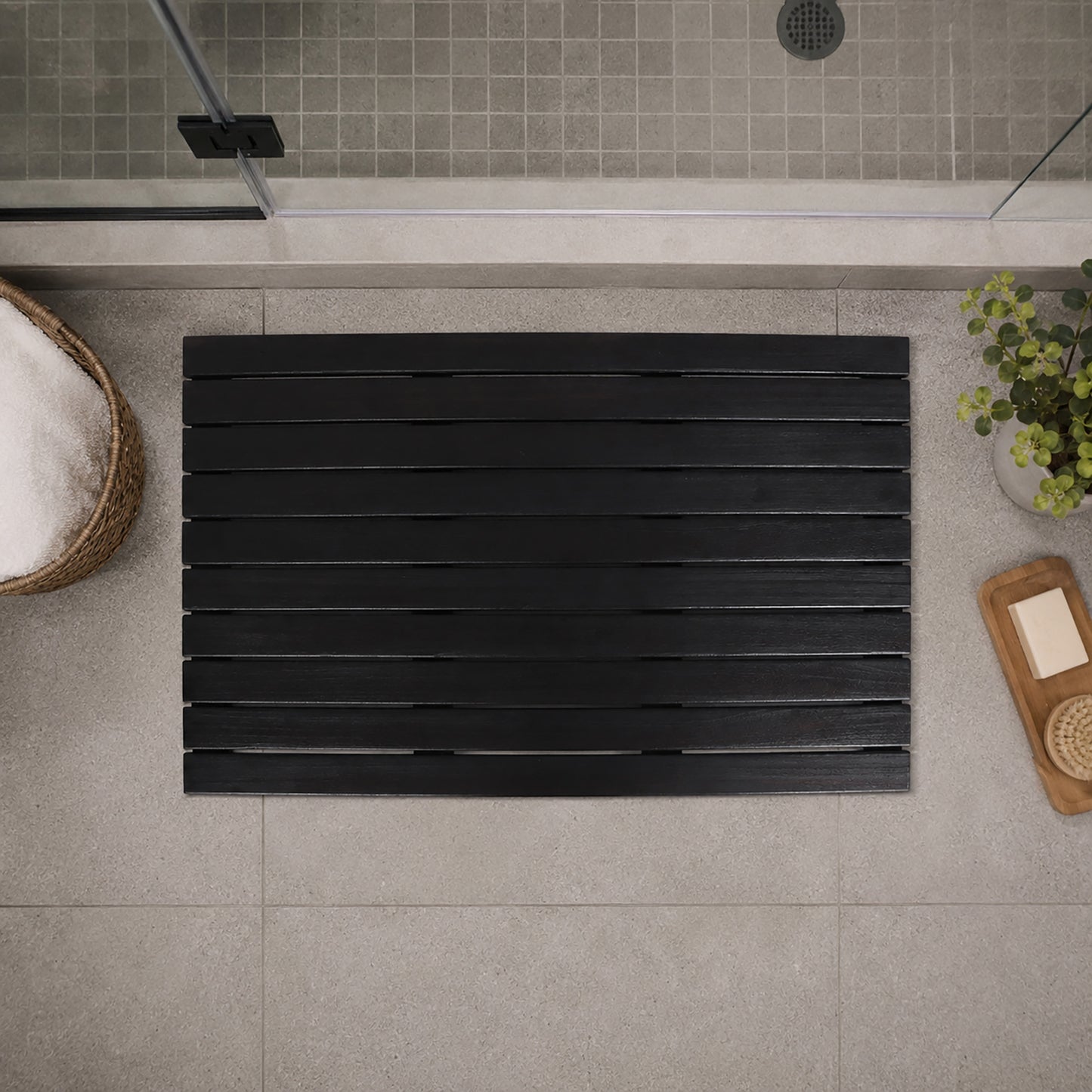 Blackened Teak Shower Mat (Modern)
