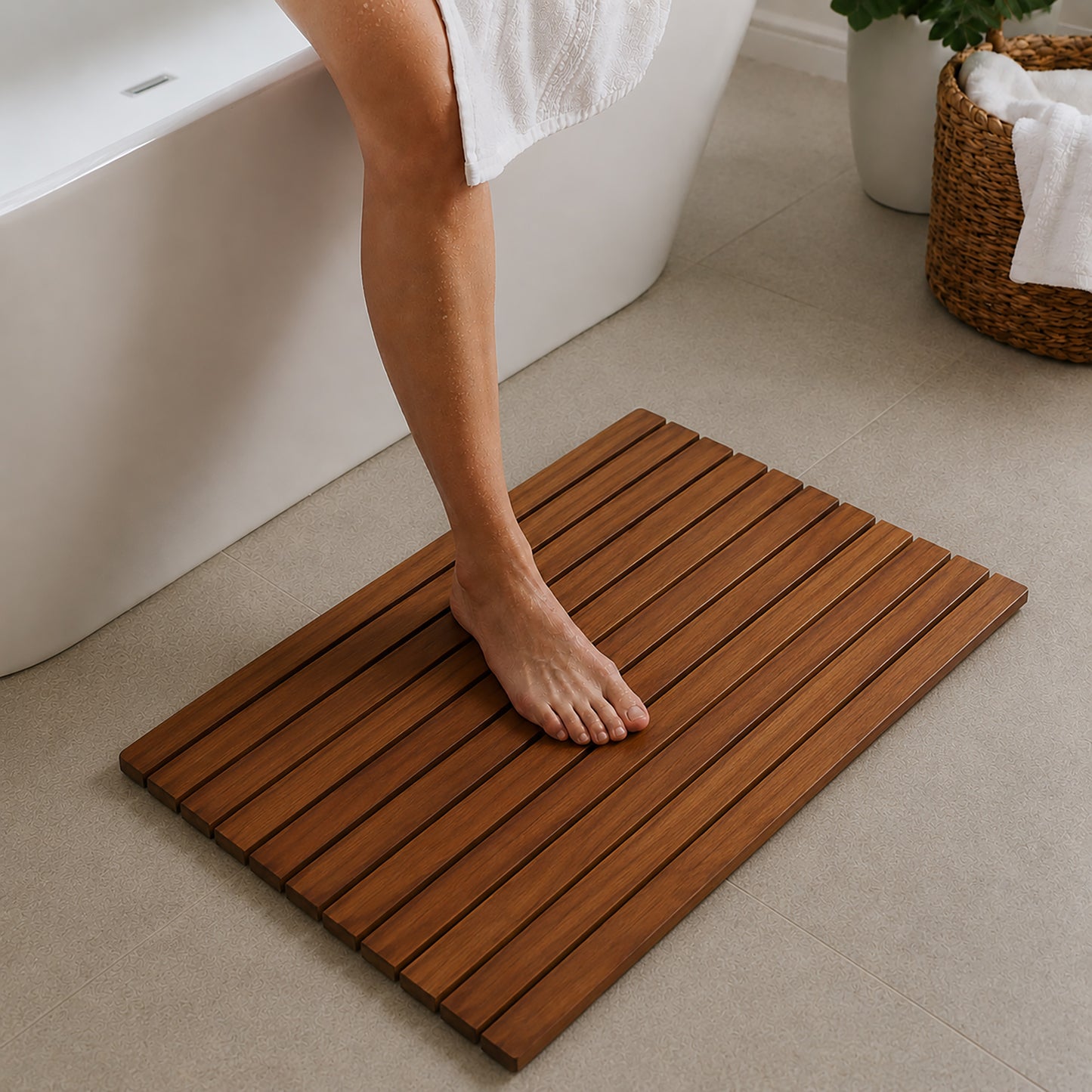 Teak Shower Mat - Modern