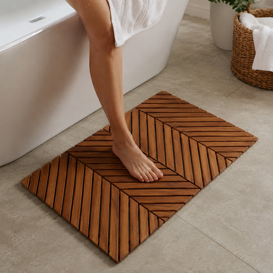 Teak Shower Mat - Chevron