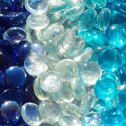 Reflective Tempered Fire Glass Bead Blend - Aqua Blue, Dark Blue, Clear