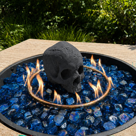 Ceramic Fire Skull - Black - Medium